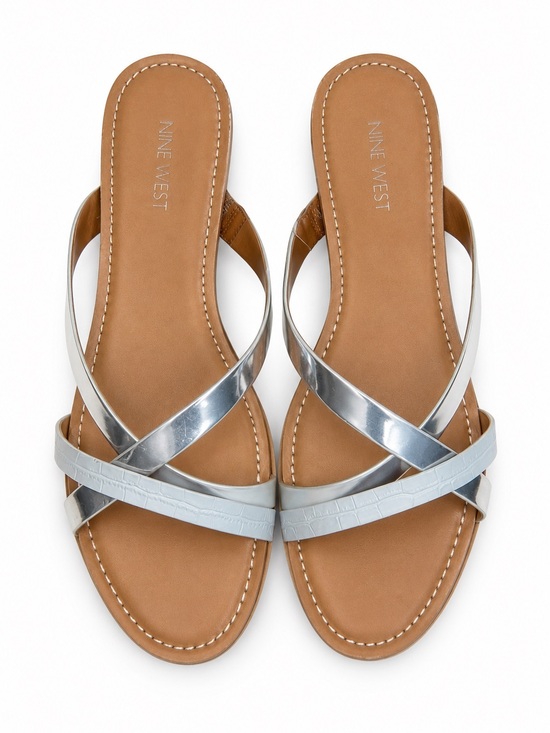 Nine West Shoes - Nine West Slip On Sandals White Silver Strappy Beach Resort Shoes Size 9.5